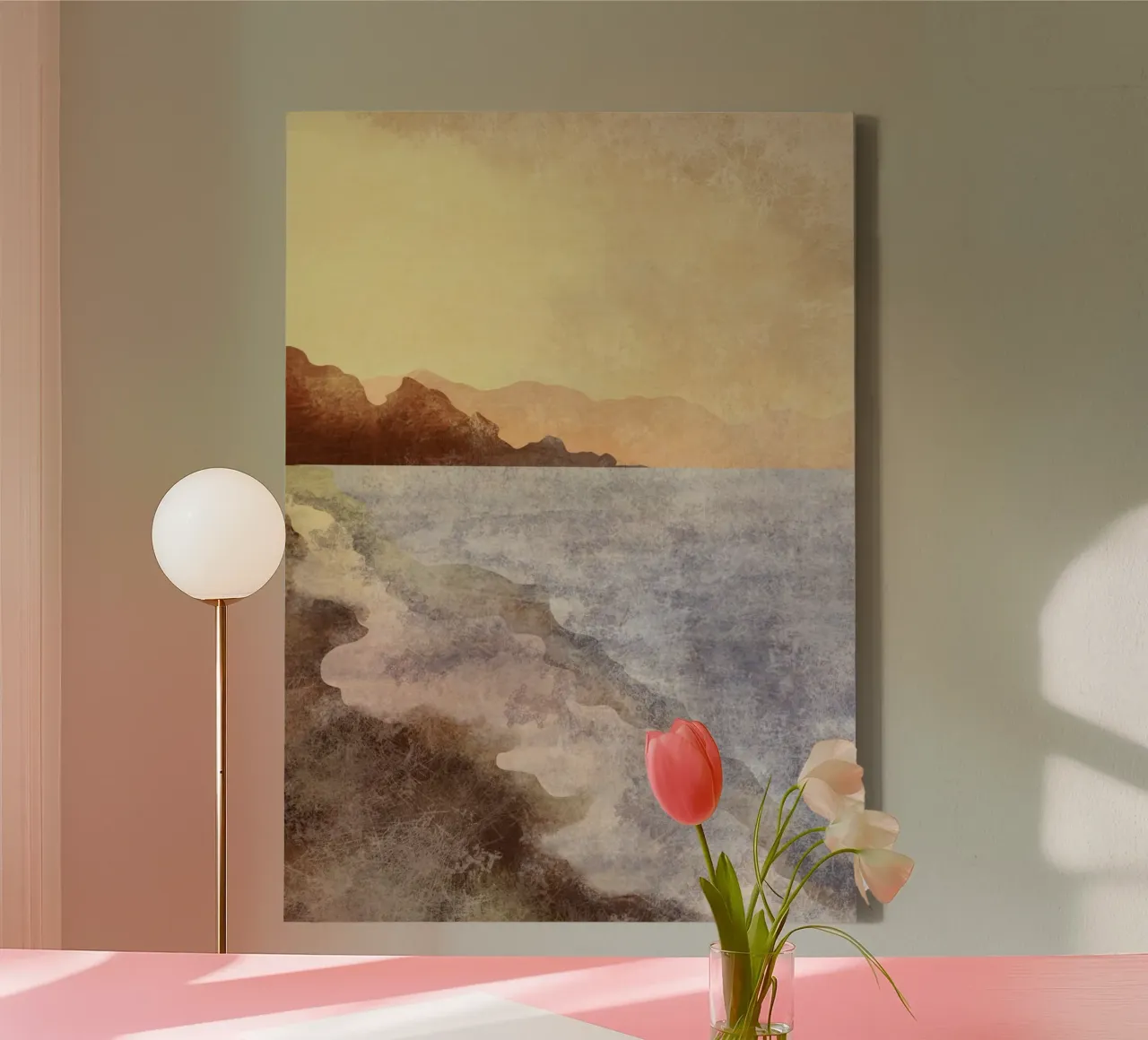 Abstract Kustlandschap Aardetinten Sereniteit Kunst canvas met Baklijst van dawnthesea