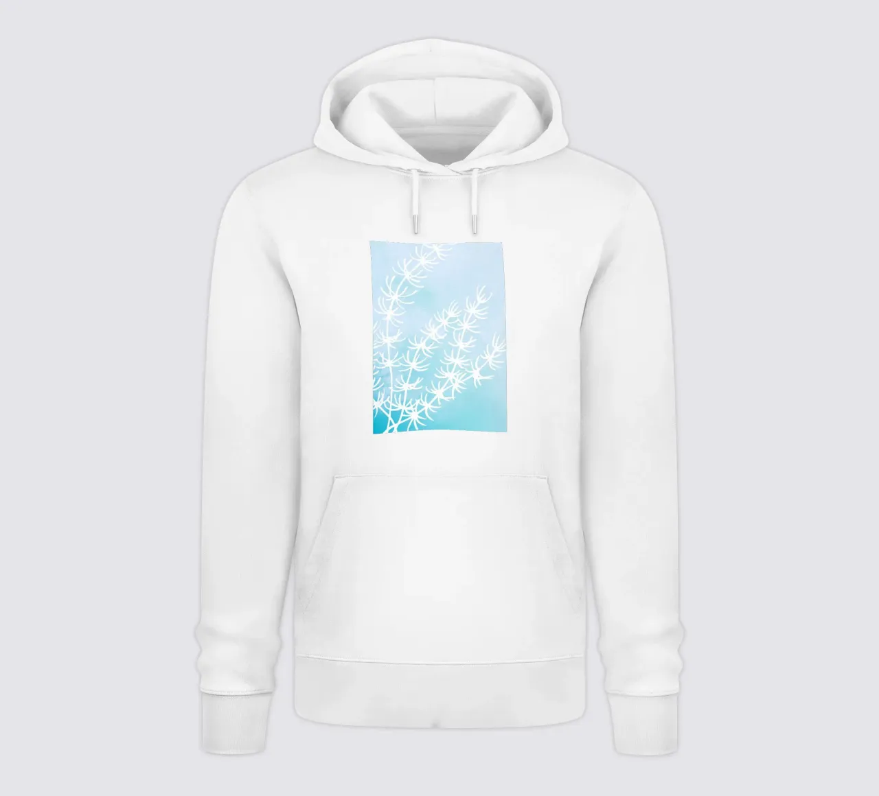 Alghe astratte bianche su acquerello blu felpa con cappuccio da dawnthesea