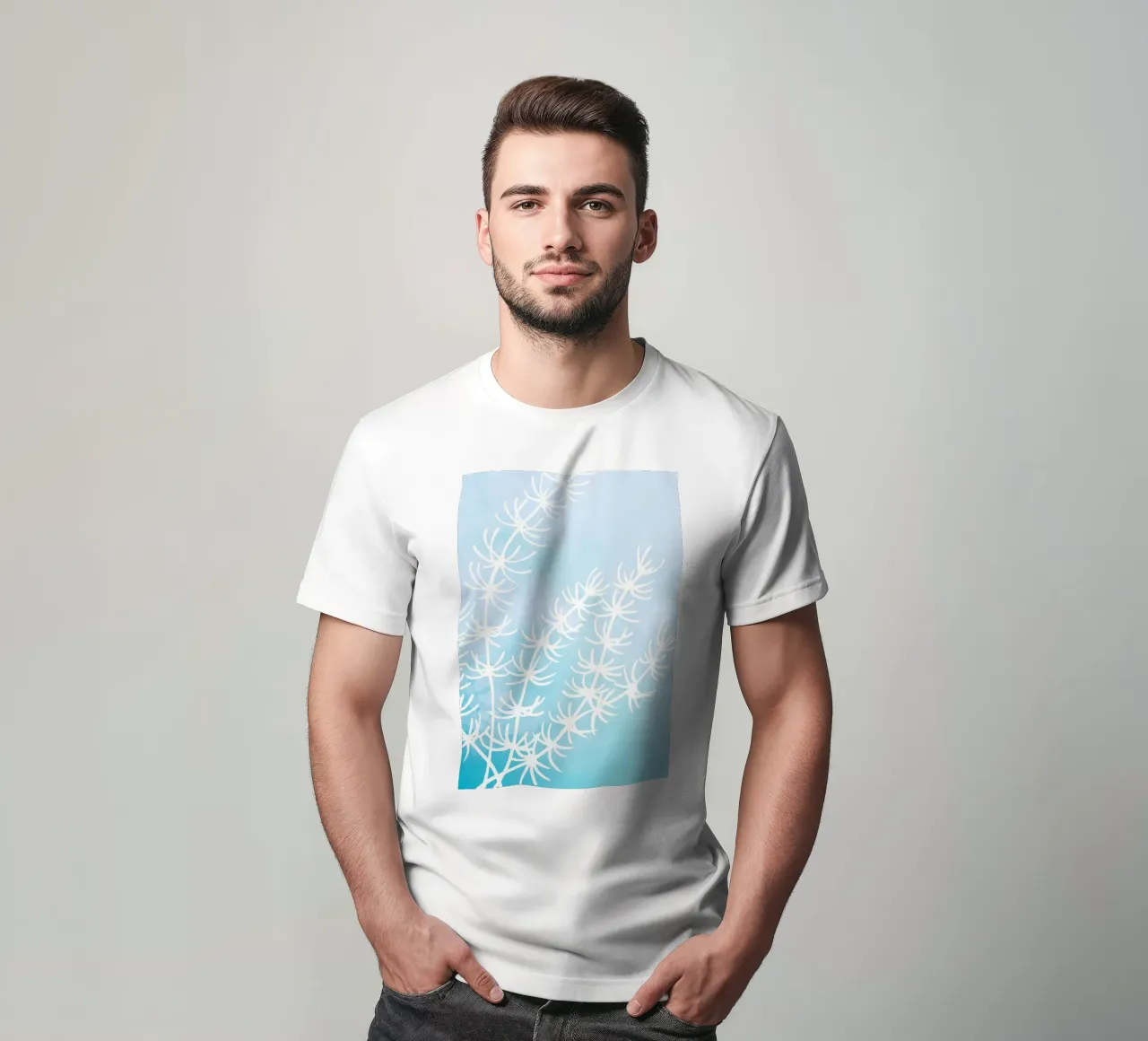 Alghe astratte bianche su acquerello blu t-shirt da dawnthesea