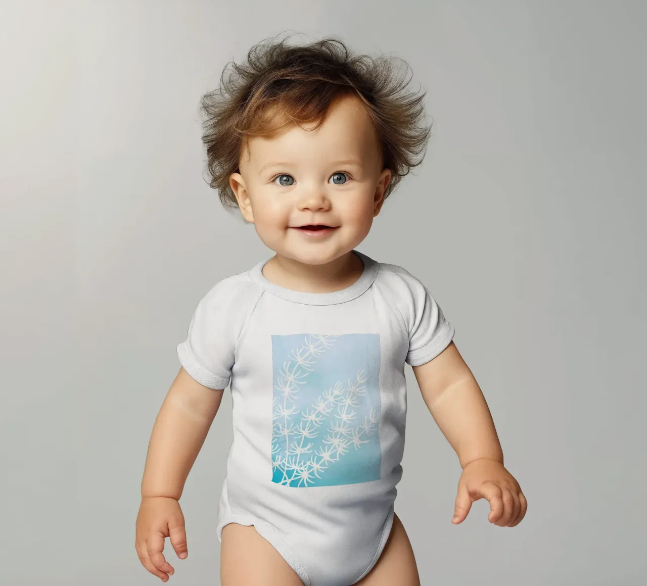 Alghe astratte bianche su acquerello blu body neonato maniche corte da dawnthesea