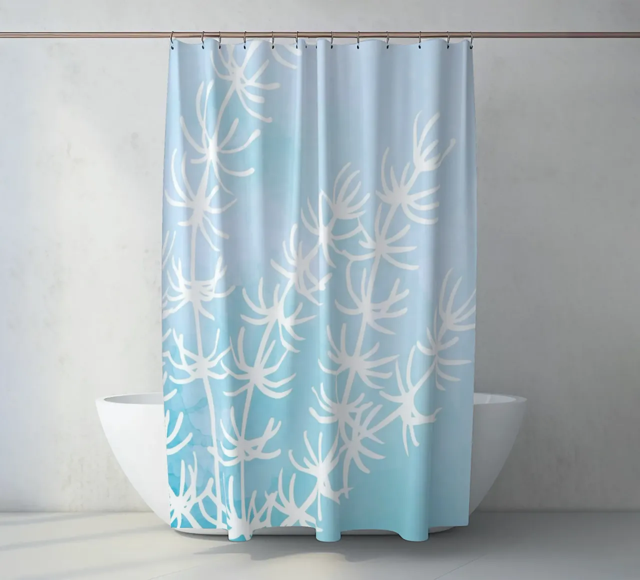 Alghe astratte bianche su acquerello blu tenda da doccia da dawnthesea