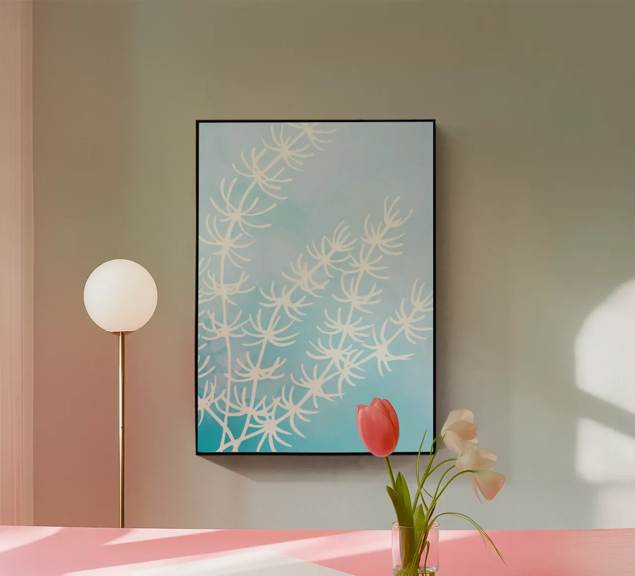 Alghe astratte bianche su acquerello blu plexiglass da dawnthesea