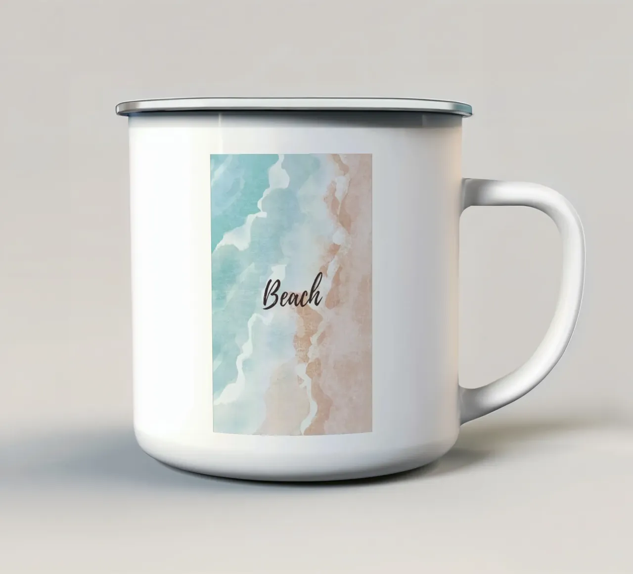 Beach Vibes Acquerello Calligrafia Oceano Sabbia Arte tazza in smalto da dawnthesea