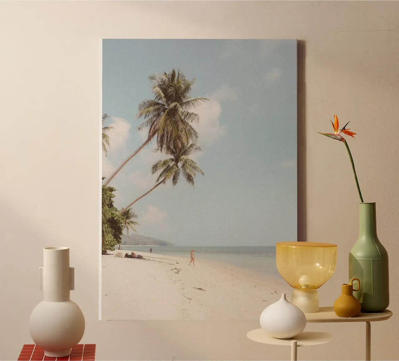 Tropical Beach Paradise Leaning Palms Vintage Vibes canvas with Floater frame by dawnthesea