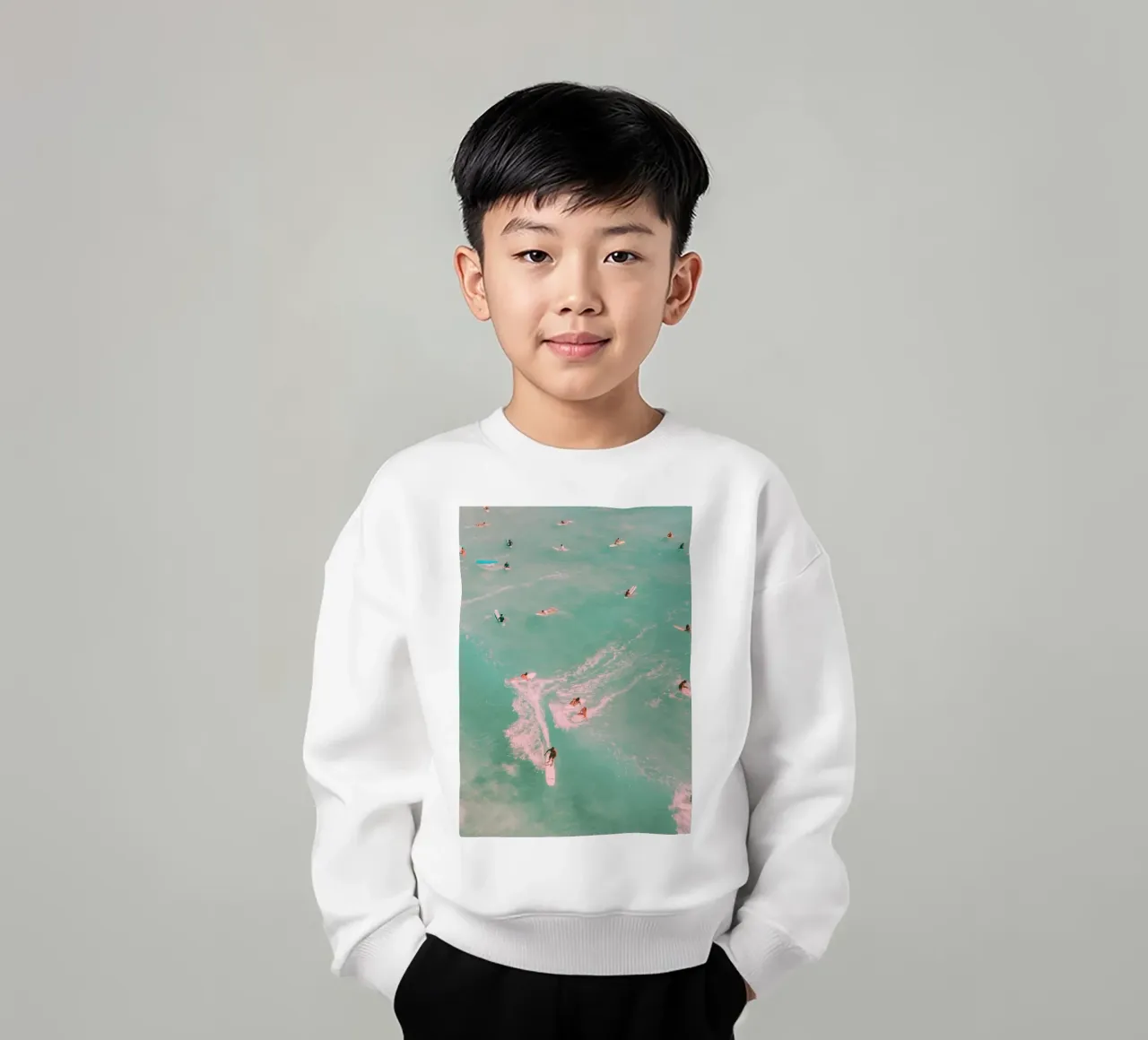 Waikiki Surfers Vista aérea Aqua Pink Vintage sudadera para niño de dawnthesea
