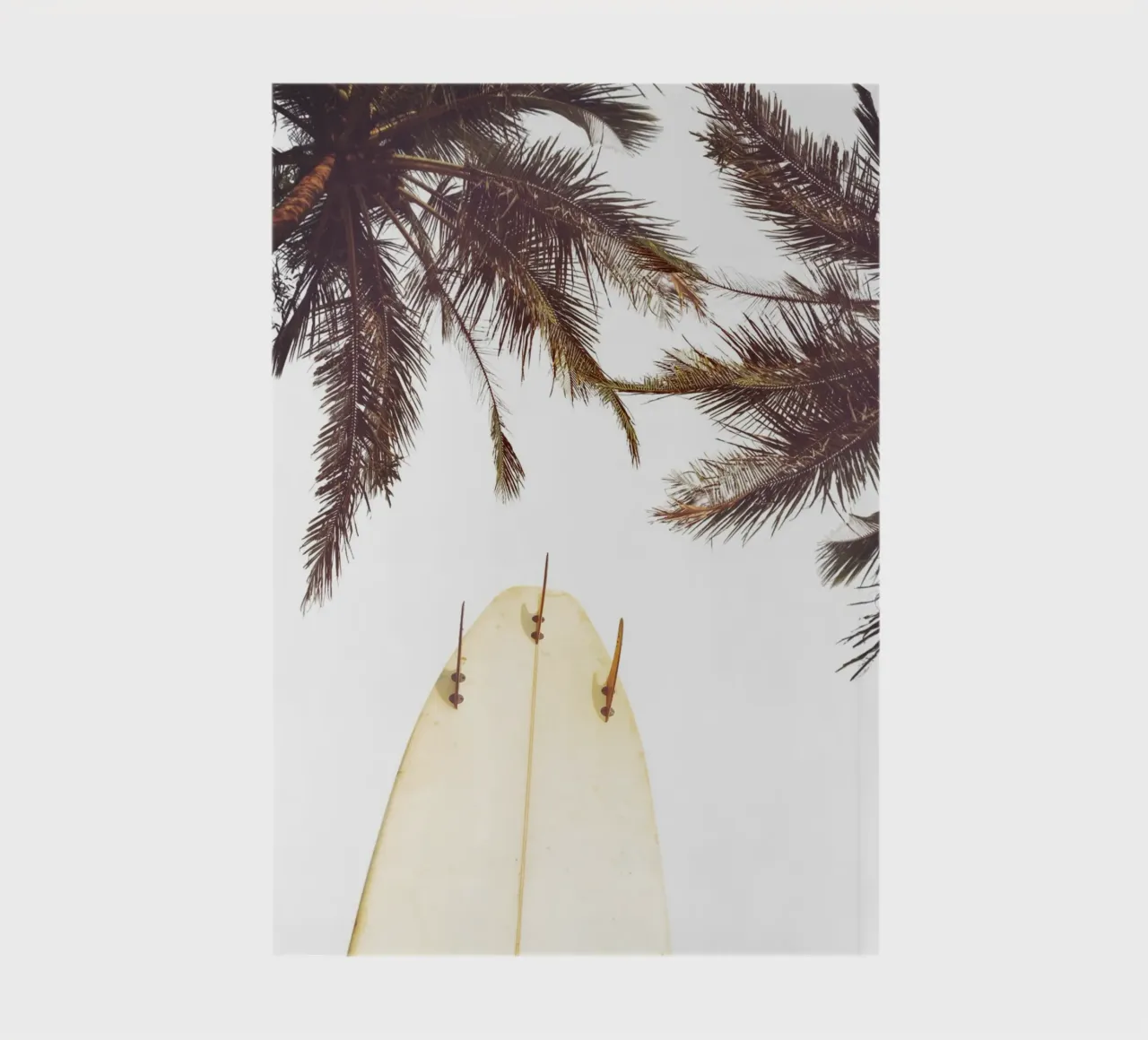 Surfboard Under Palms Tropical Beach Vibes Art notebook by dawnthesea