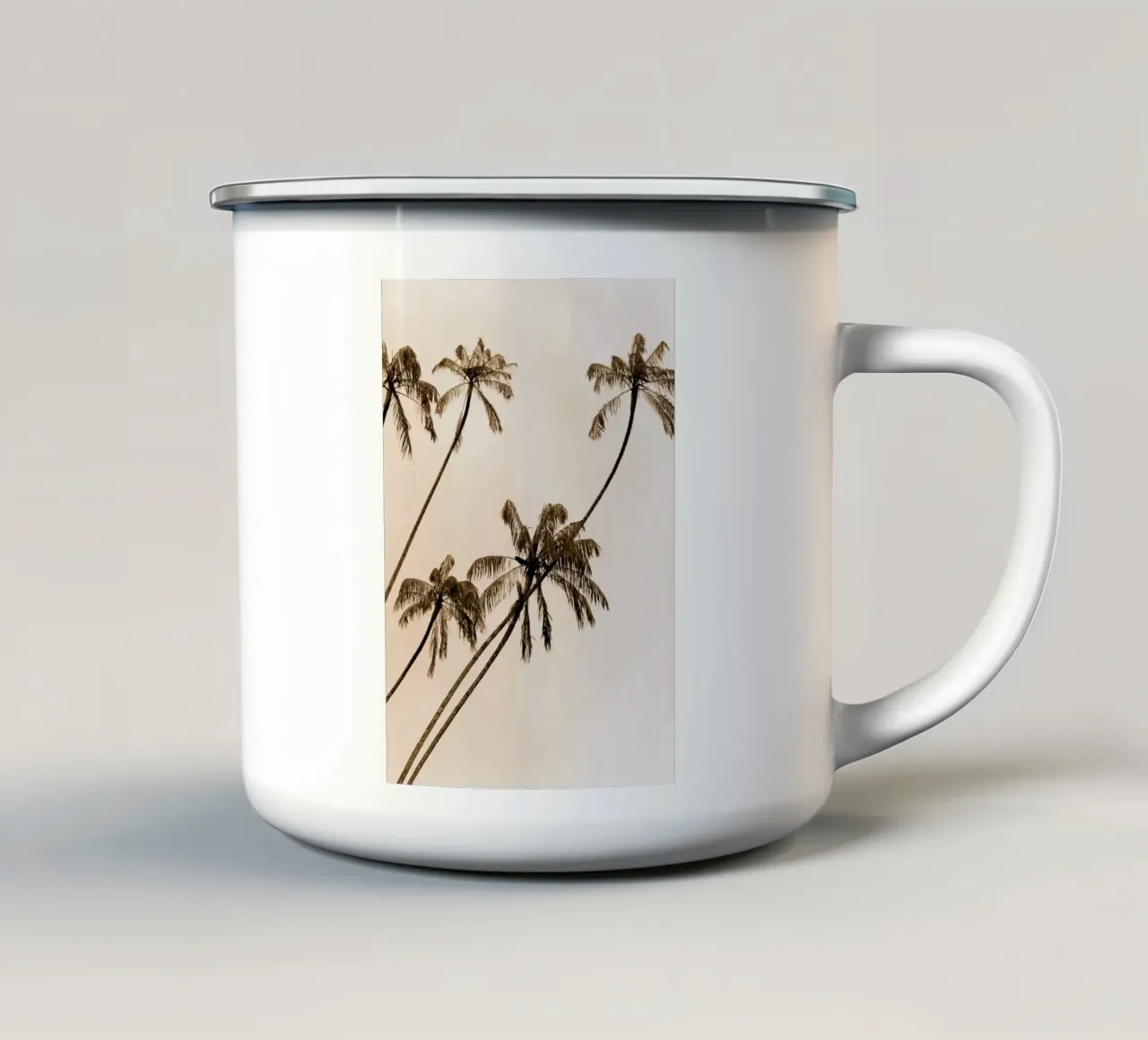 Seppia Palm Trees Tropical Vintage Aesthetic Print tazza in smalto da dawnthesea