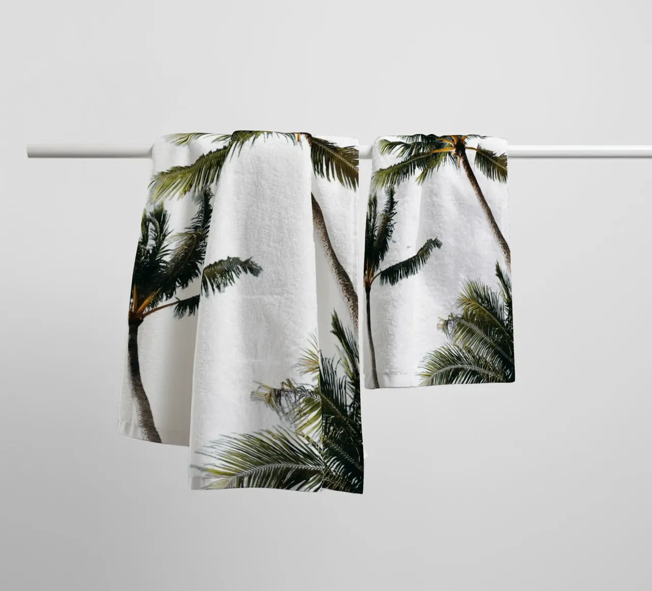Vibrant Palm Trees Tropical White Sky Art towel by dawnthesea