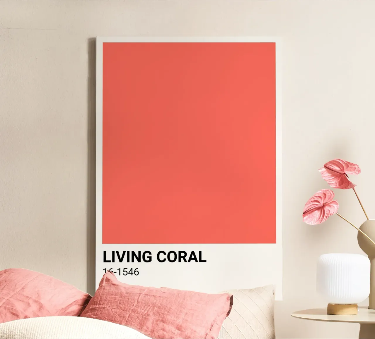 Levend Koraal Pantone Kleurenblok Levendige Kunst canvas met Baklijst van dawnthesea