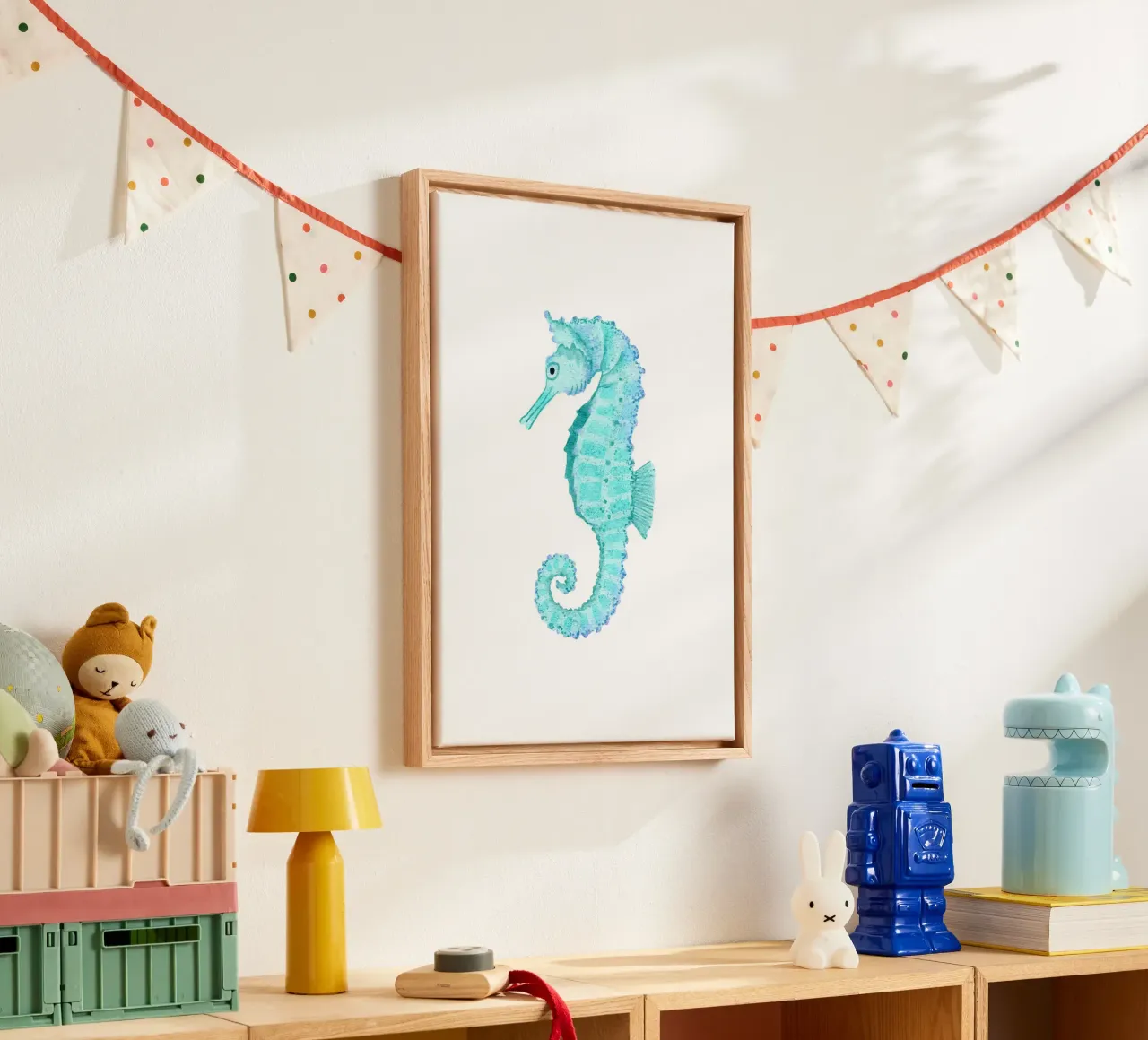 Aqua zeepaardje aquarel zeedieren kunst canvas met Baklijst van dawnthesea