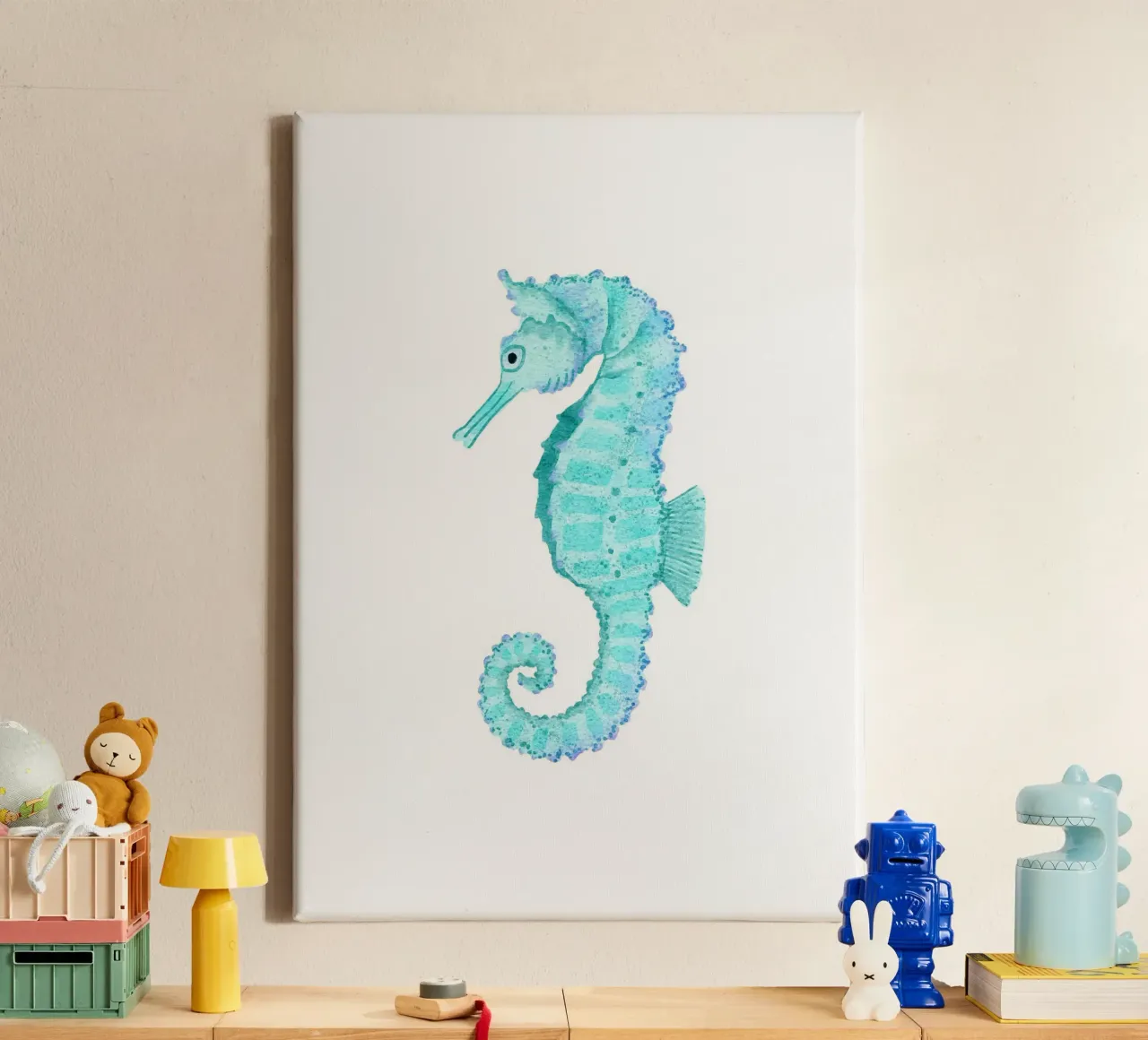 Aqua zeepaardje aquarel zeedieren kunst canvas met Baklijst van dawnthesea