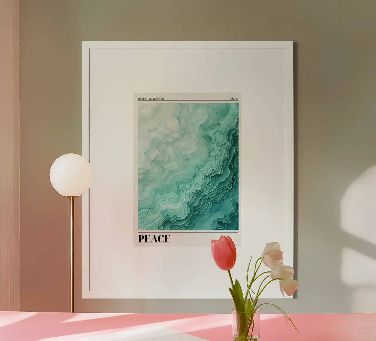 Peaceful Aqua Layers Abstract Retro Collection Art poster with wooden frame by dawnthesea