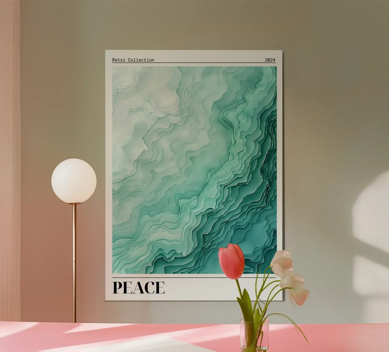 Peaceful Aqua Layers Abstract Retro Collection Art poster with wooden frame by dawnthesea