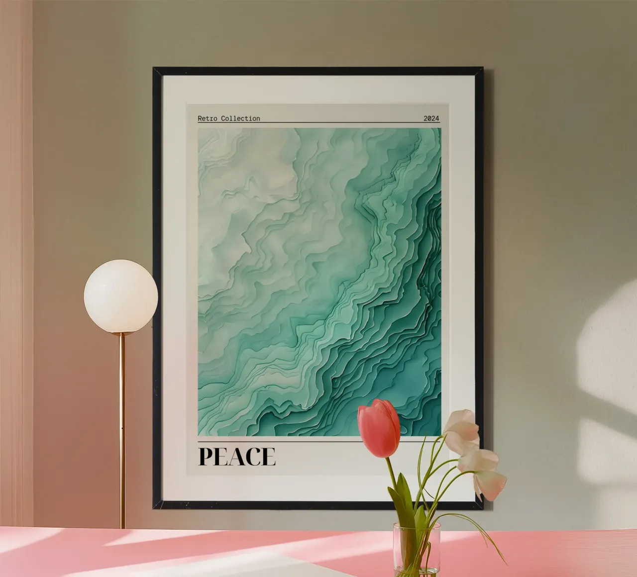 Peaceful Aqua Layers Abstract Retro Collection Art poster with wooden frame by dawnthesea
