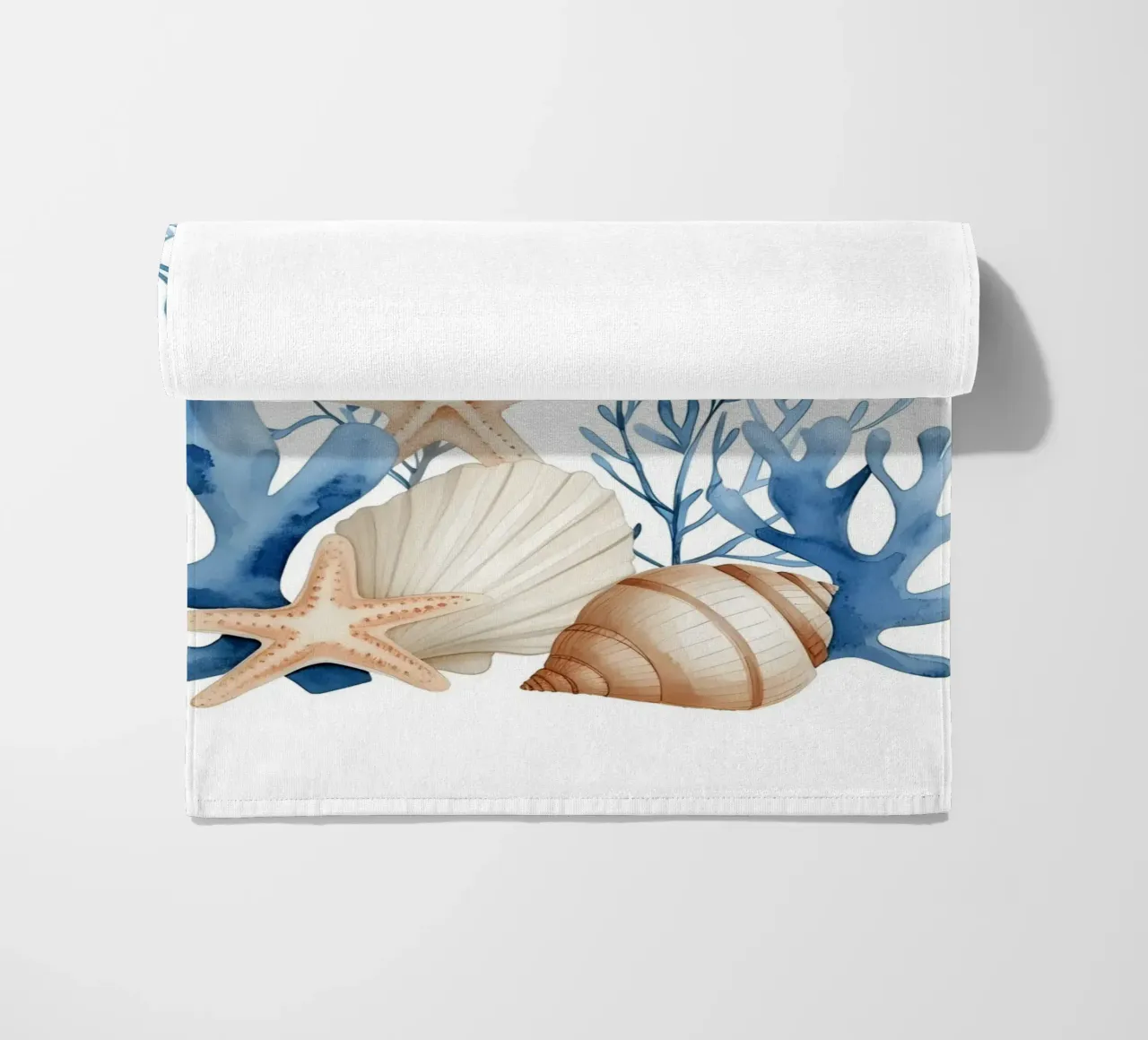 Coastal Marine Aquarell Muscheln Korallen Seesterne Strandtuch von dawnthesea