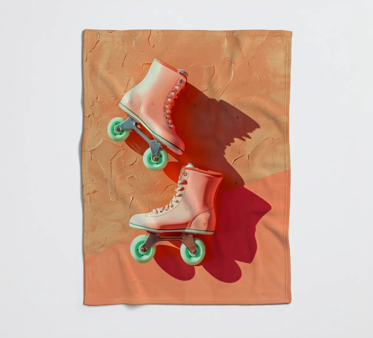 Retro Roller Skates on Dopamine Coral manta de franela de Mosaic Dialogue
