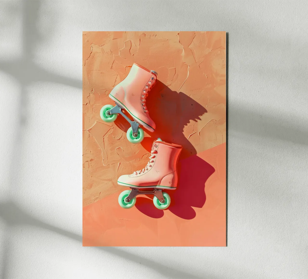 Retro Roller Skates on Dopamine Coral alluminio dibond da Mosaic Dialogue
