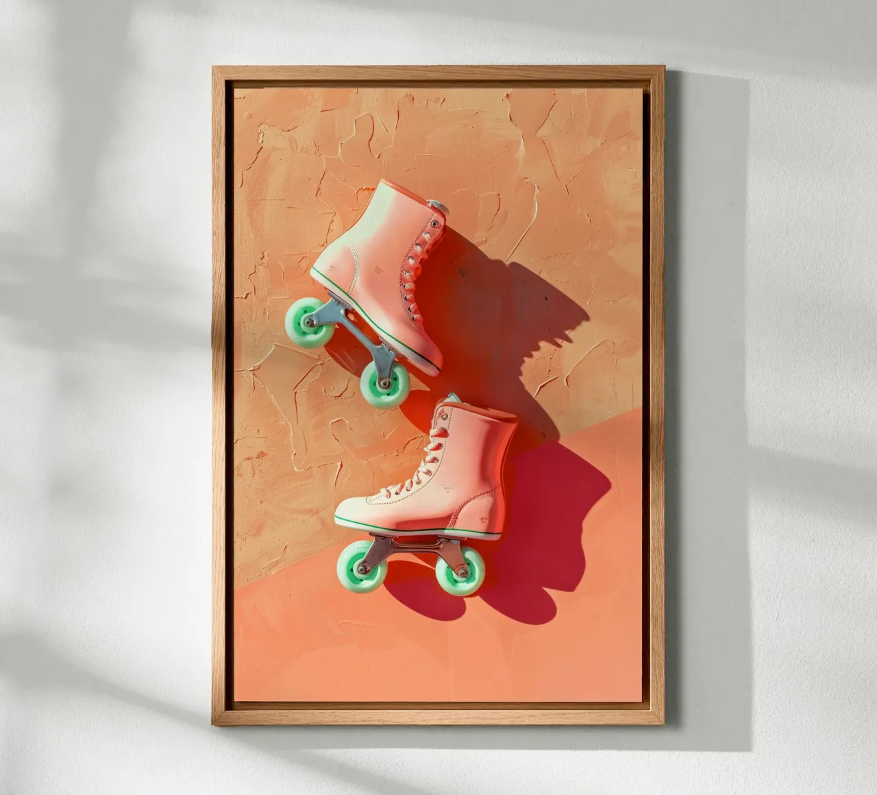Retro Roller Skates on Dopamine Coral tela con Cornice a cassetta da Mosaic Dialogue