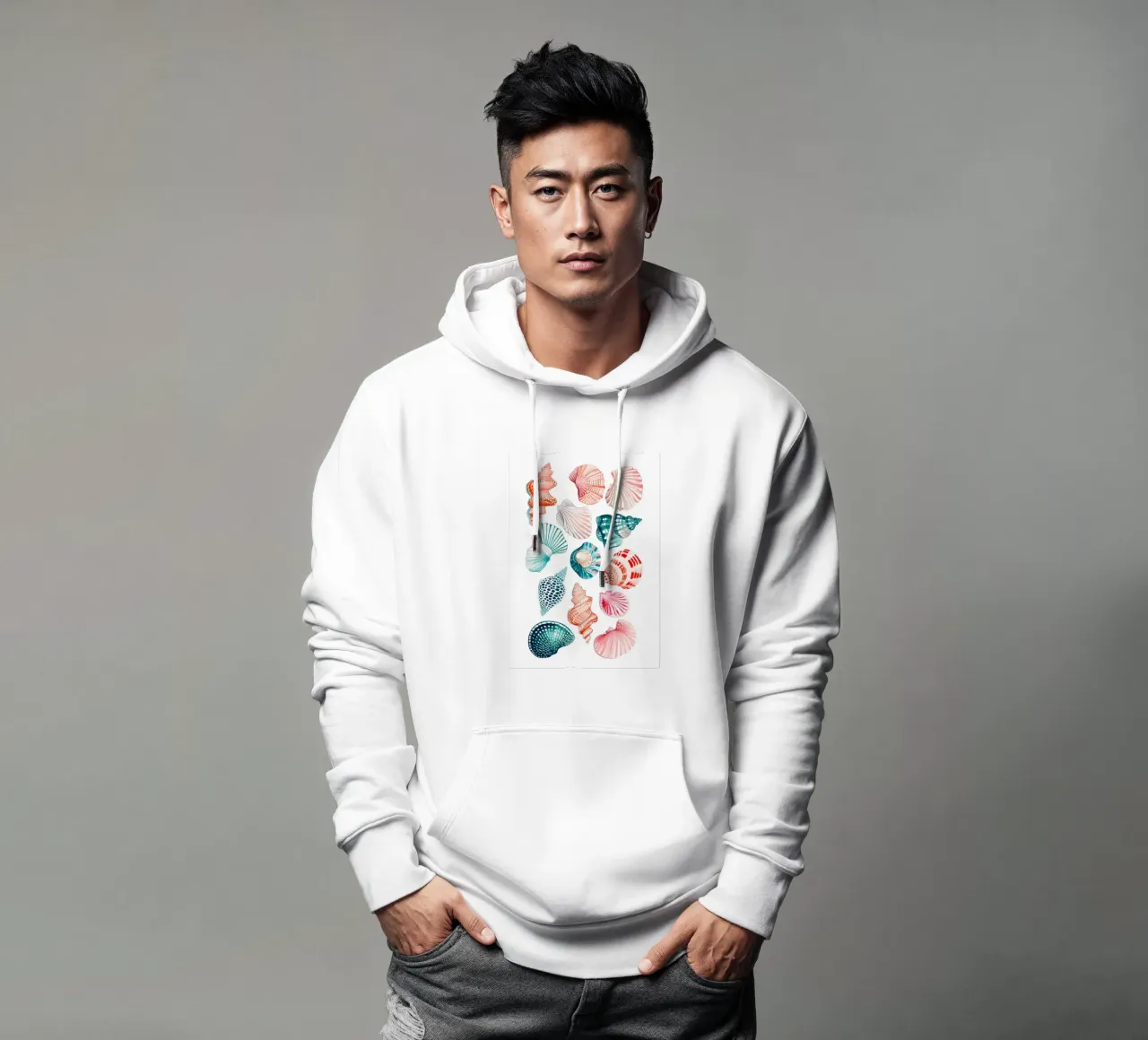 Vibrant Seashell Collection Acuarela costera sudadera con capucha de dawnthesea