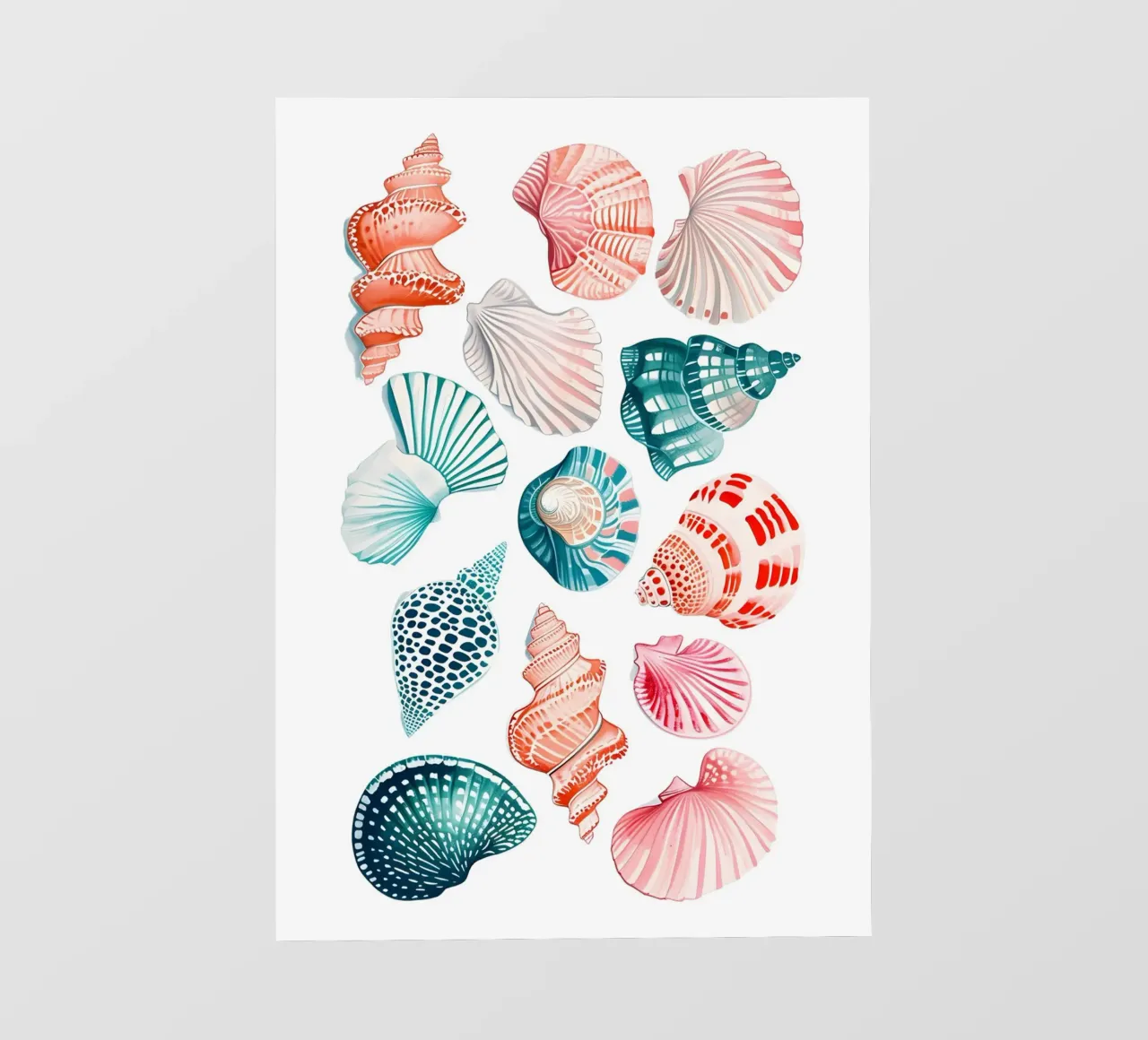 Vibrant Seashell Collection Acuarela costera lámina retroiluminada de dawnthesea