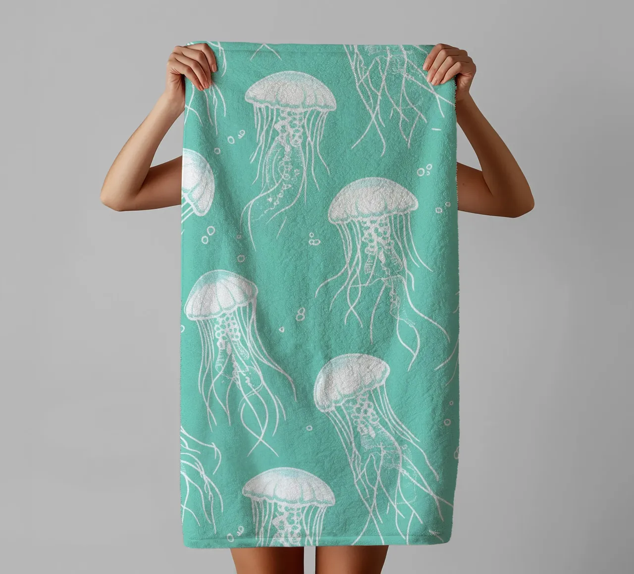 Jellyfish Pattern Aqua Blue Ocean Art Print towel by dawnthesea