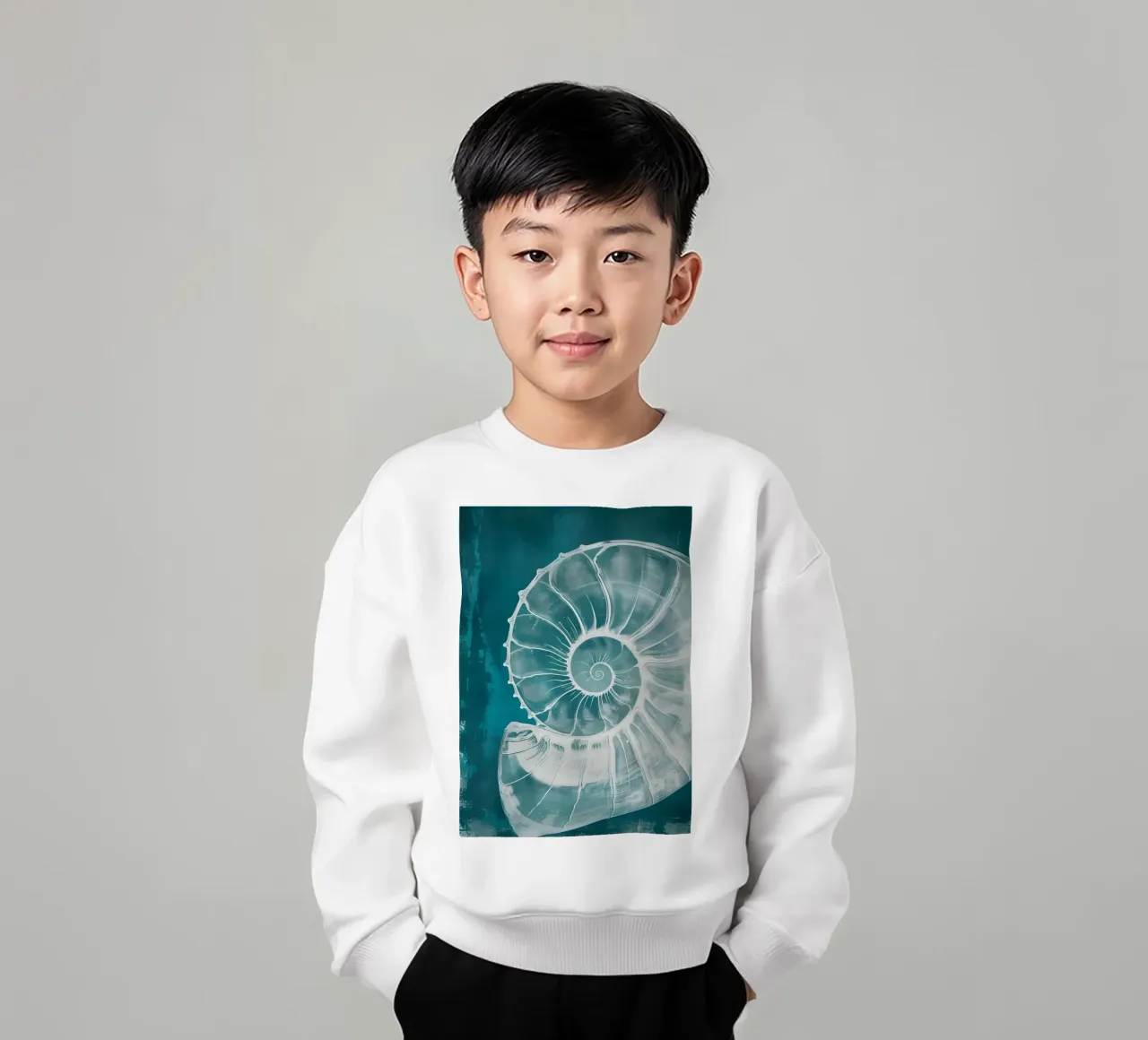 Nautilus Shell Abstract Teal Marine Art kids sweatshirt by dawnthesea