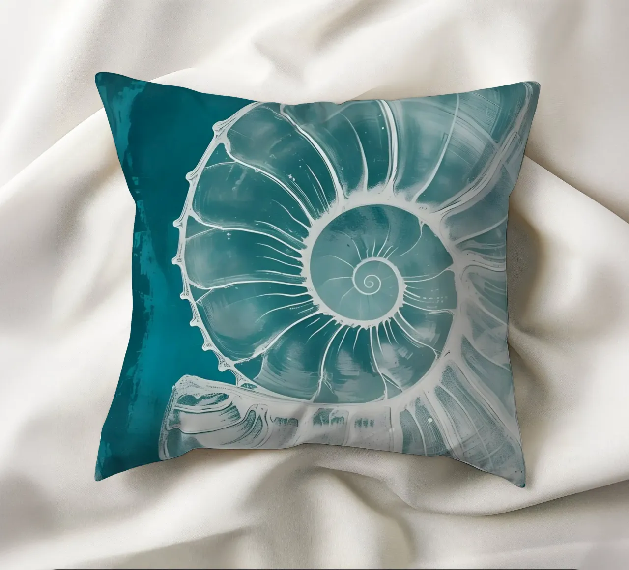 Nautilus Shell Abstract Teal Marine Art decorative cushion by dawnthesea