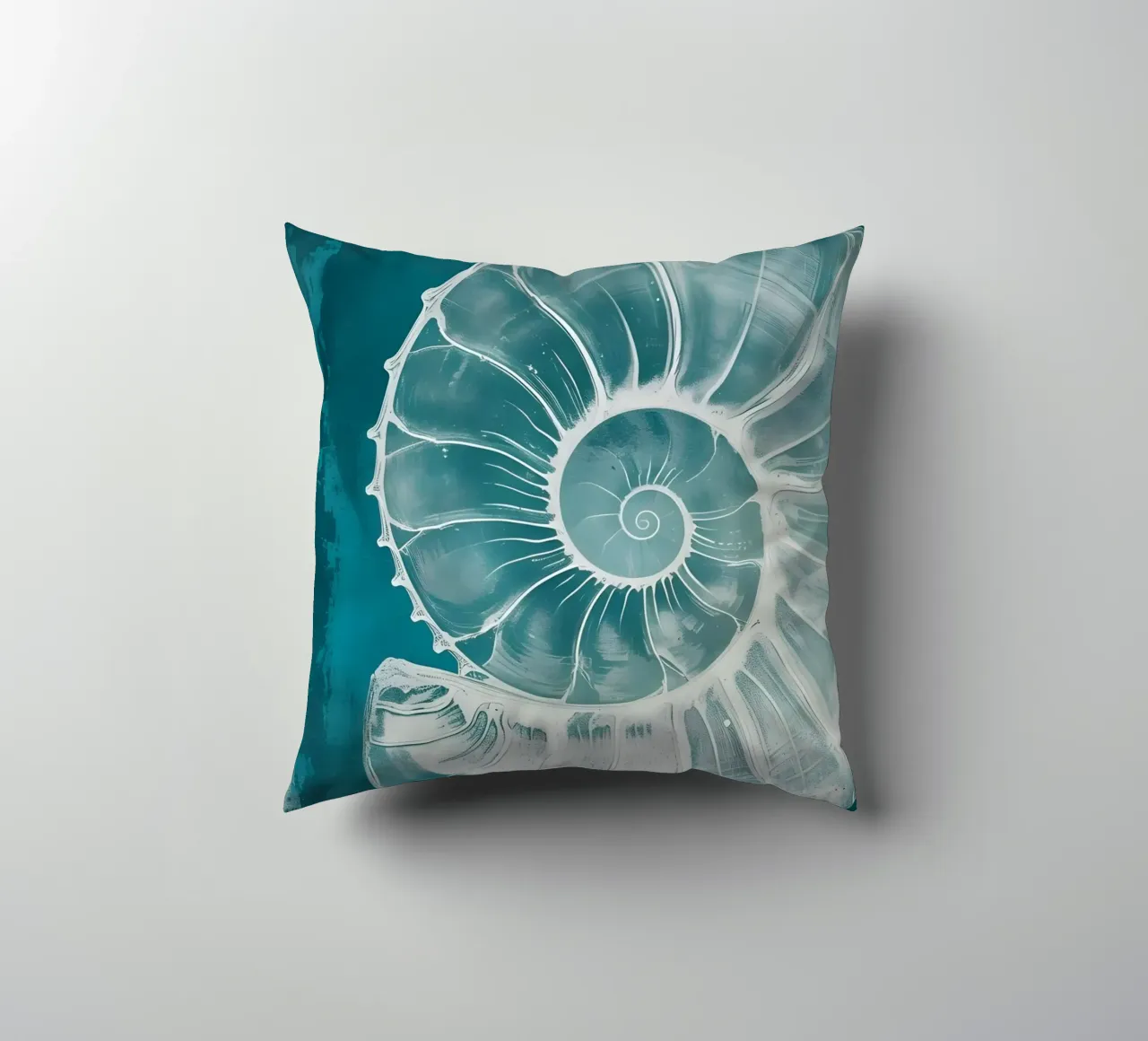 Nautilus Shell Abstract Teal Marine Art decorative cushion by dawnthesea