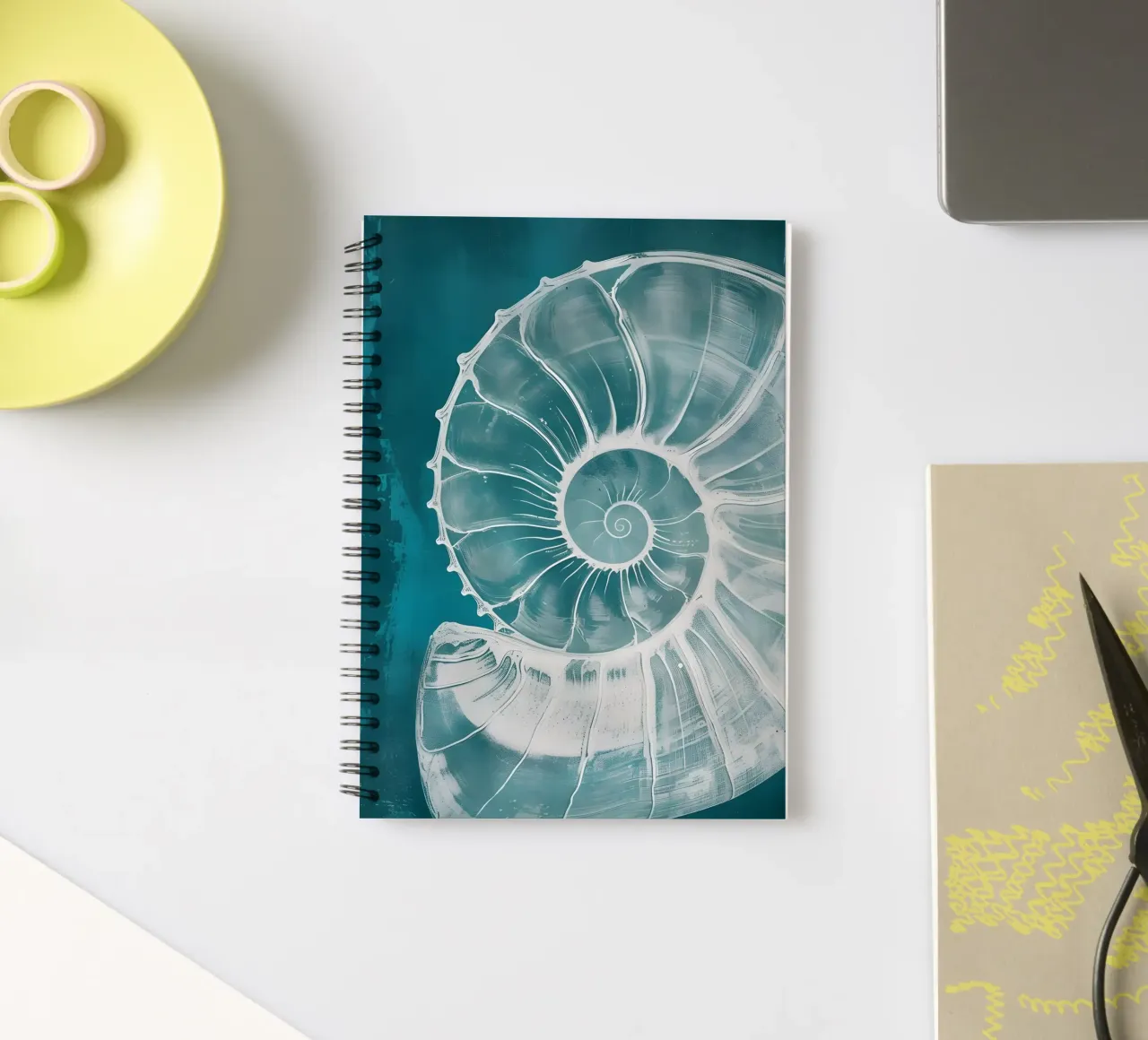 Nautilus Shell Abstract Teal Marine Art spiral notebook by dawnthesea