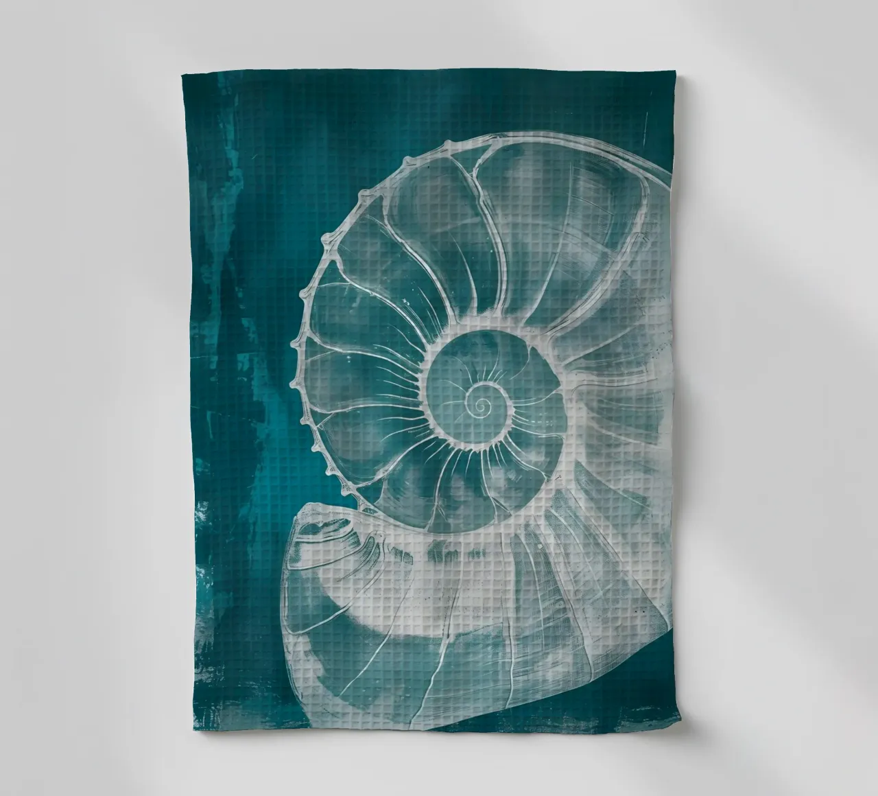Nautilus schelp abstract groenblauw marine kunst theedoek van dawnthesea