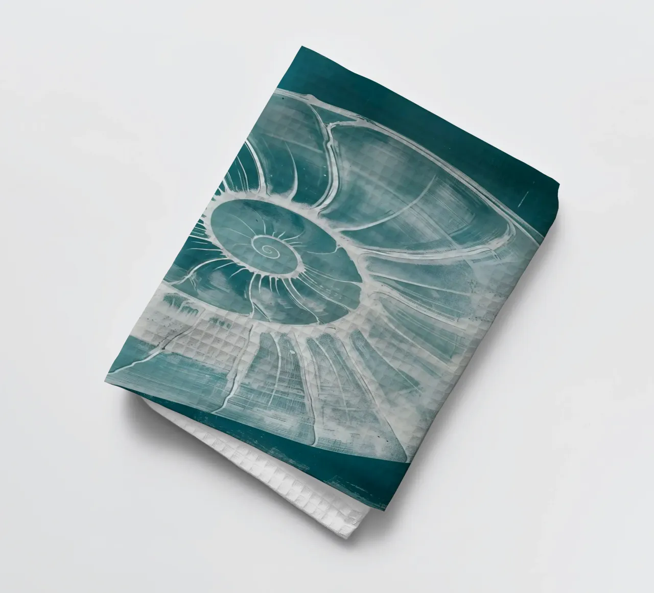 Nautilus schelp abstract groenblauw marine kunst theedoek van dawnthesea