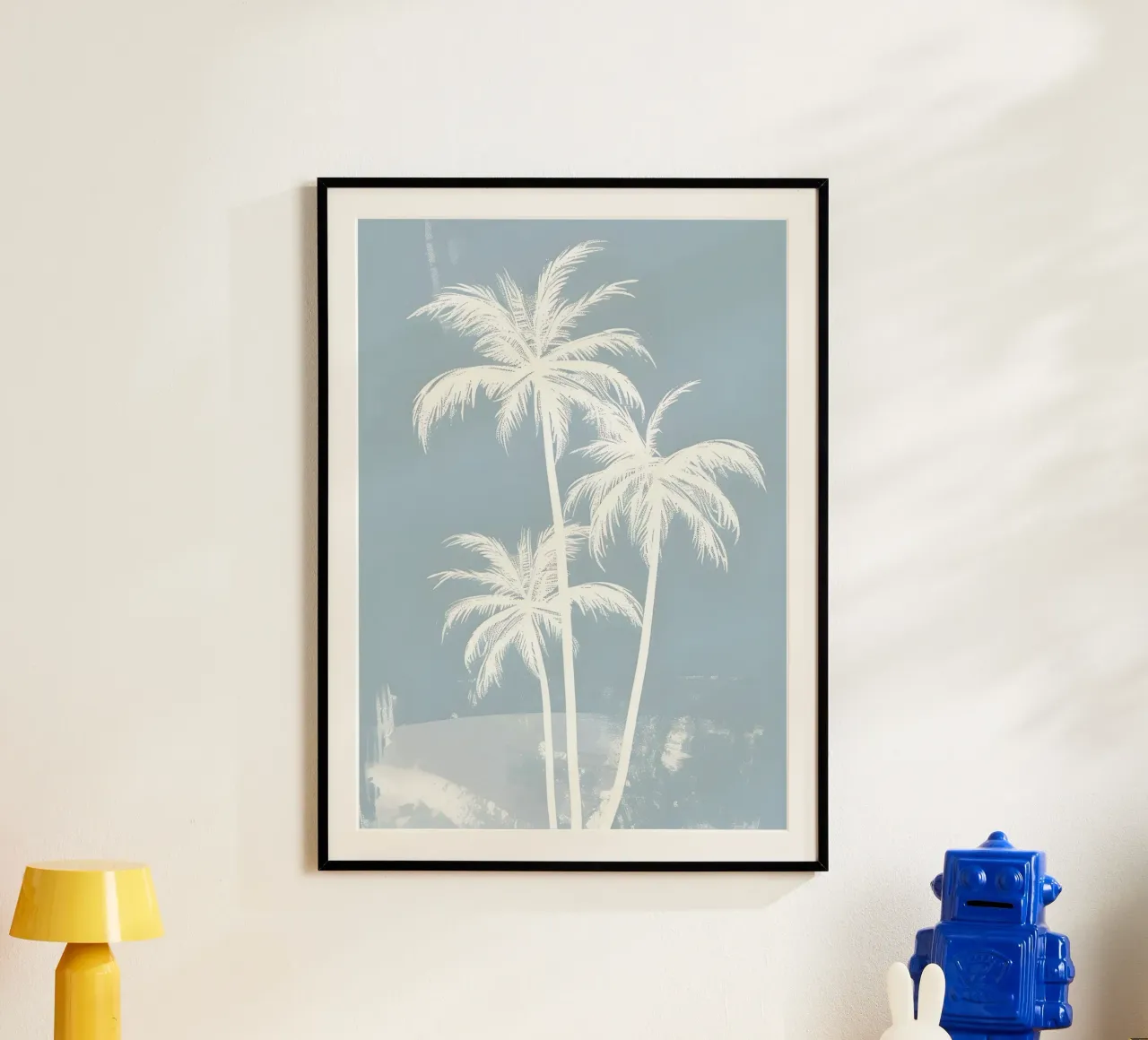 White Palm Trees Soft Blue Minimalist Art poster by dawnthesea