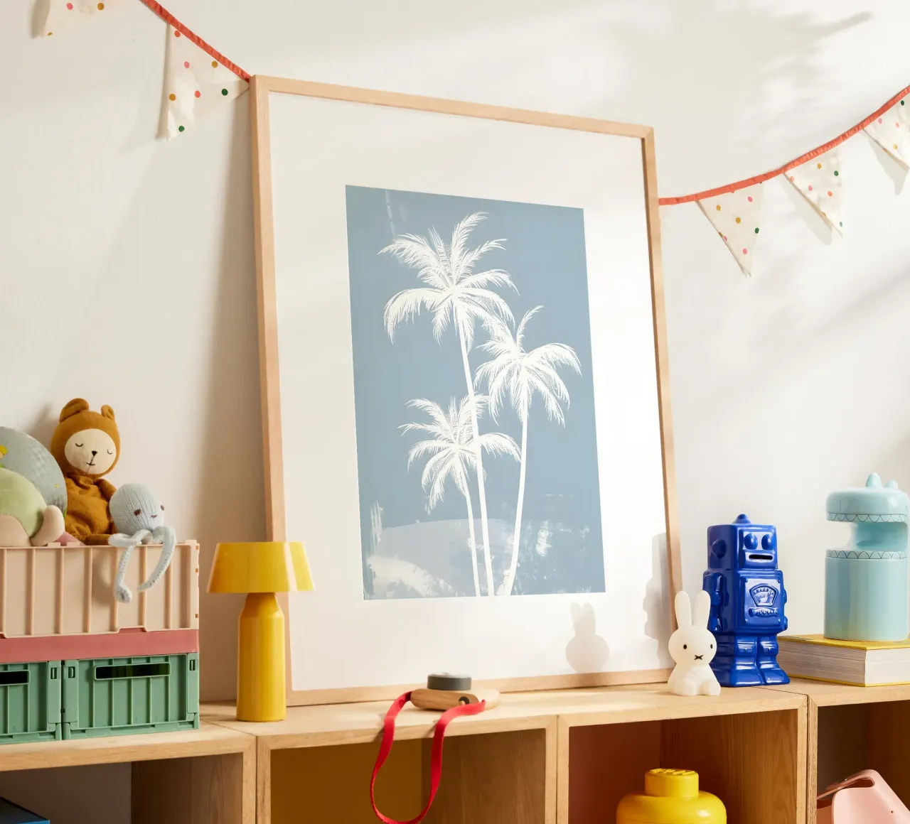 White Palm Trees Soft Blue Minimalist Art poster by dawnthesea