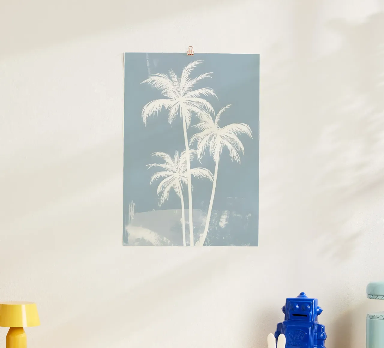 White Palm Trees Soft Blue Minimalist Art poster by dawnthesea