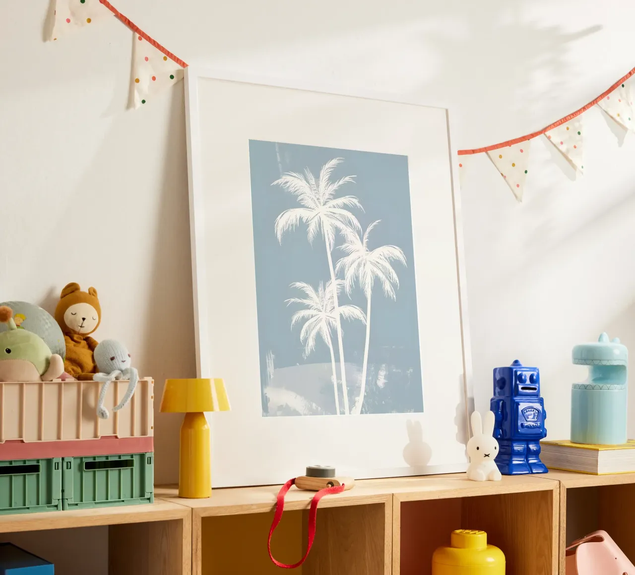 White Palm Trees Soft Blue Minimalist Art poster by dawnthesea