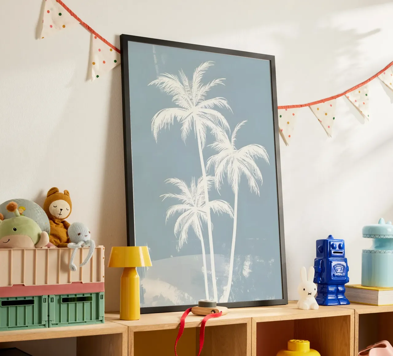 White Palm Trees Soft Blue Minimalist Art poster by dawnthesea