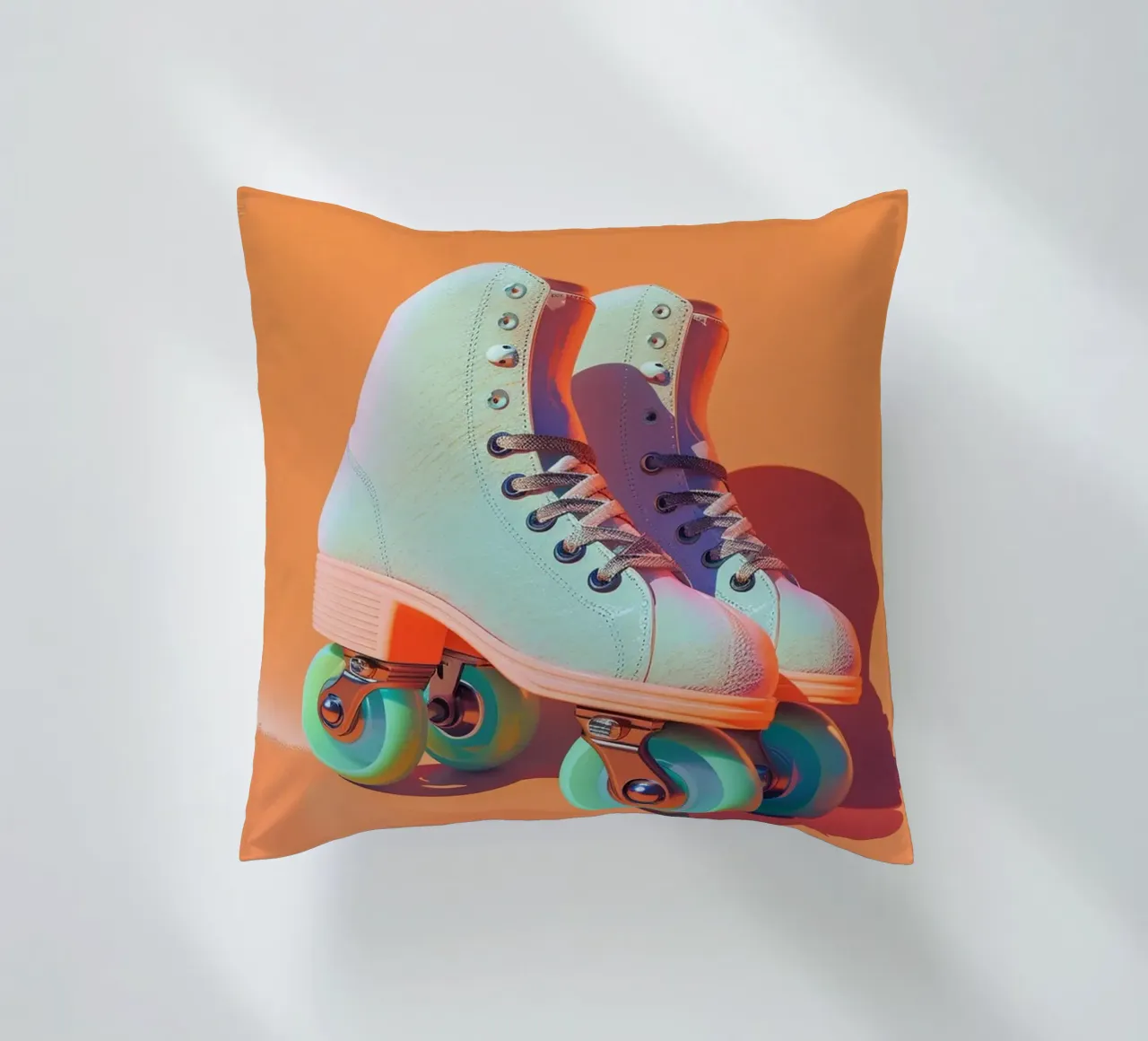 Retro Roller Skates on Vibrant Orange Background cuscino da Mosaic Dialogue