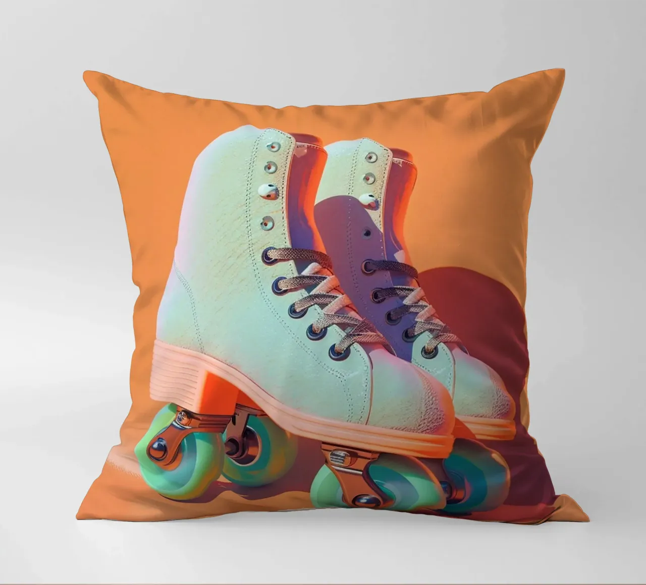 Retro Roller Skates on Vibrant Orange Background cuscino da Mosaic Dialogue