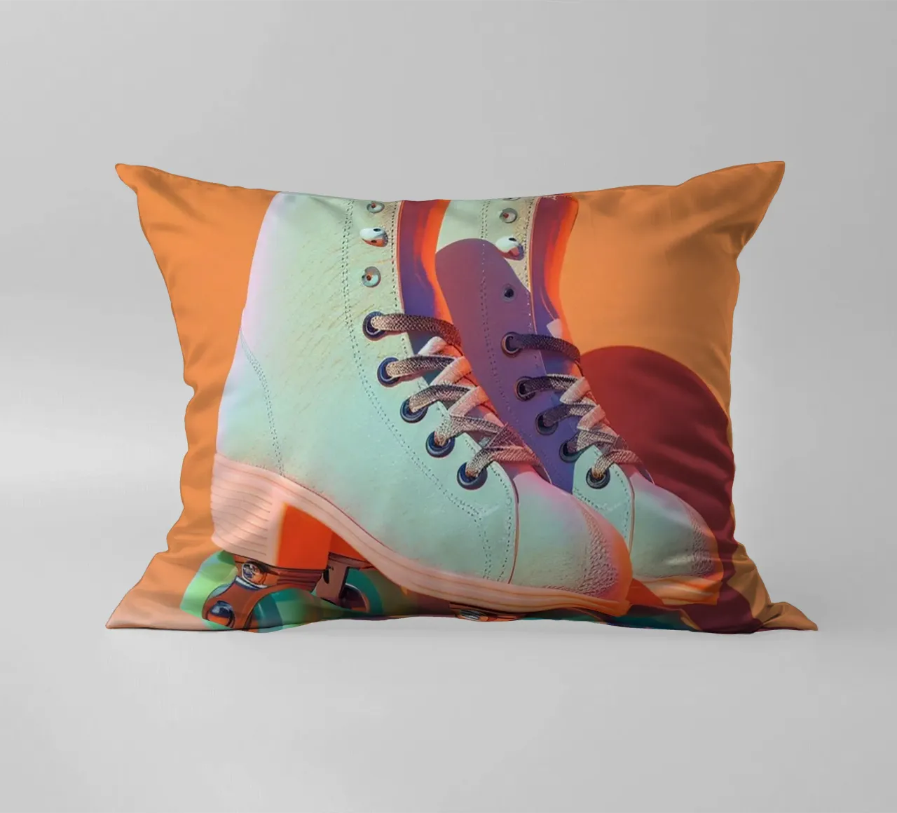 Retro Roller Skates on Vibrant Orange Background cuscino da Mosaic Dialogue