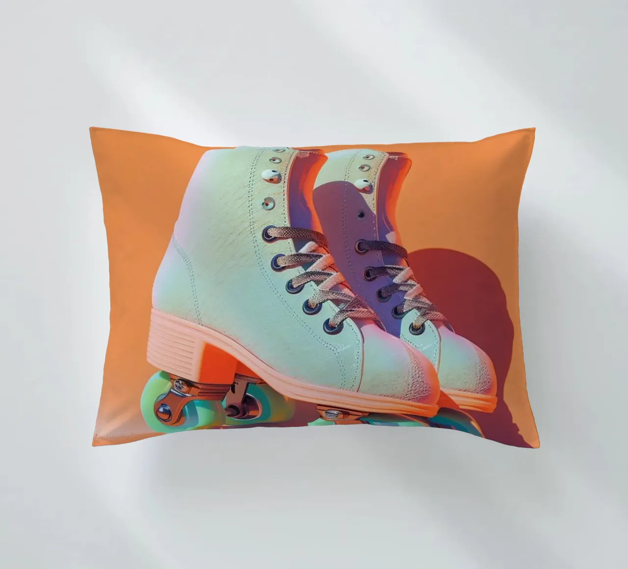 Retro Roller Skates on Vibrant Orange Background cuscino da Mosaic Dialogue
