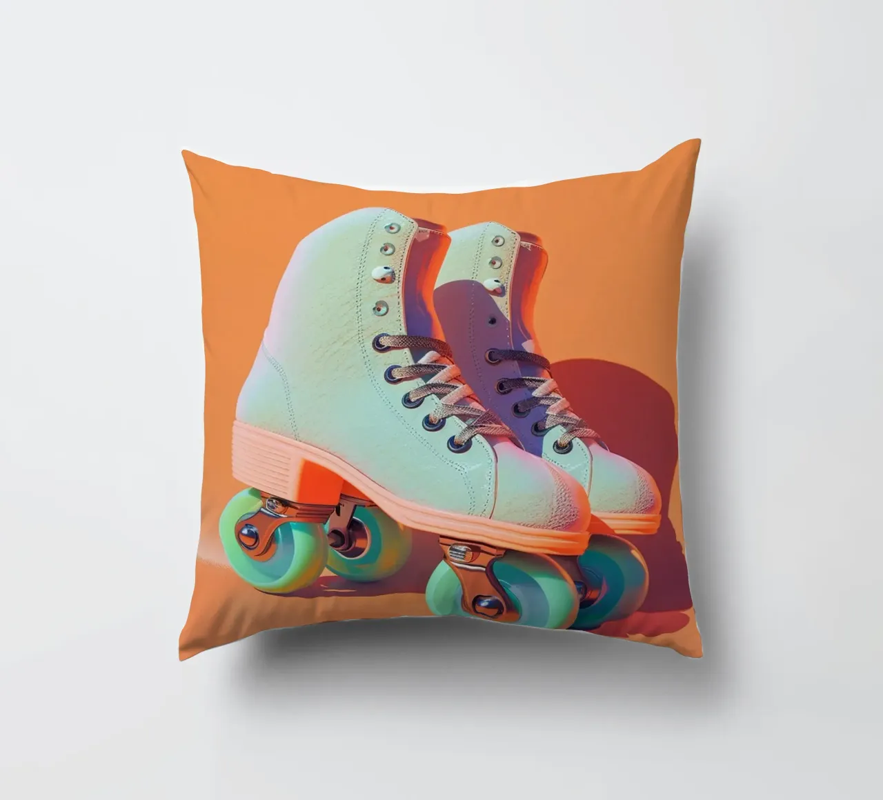 Retro Roller Skates on Vibrant Orange Background cuscino da Mosaic Dialogue