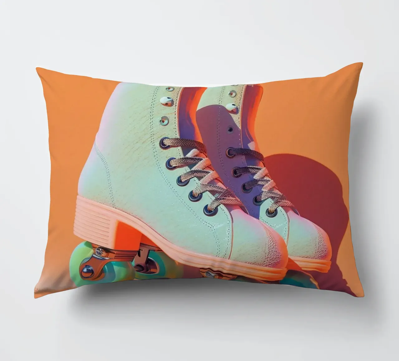 Retro Roller Skates on Vibrant Orange Background cuscino da Mosaic Dialogue