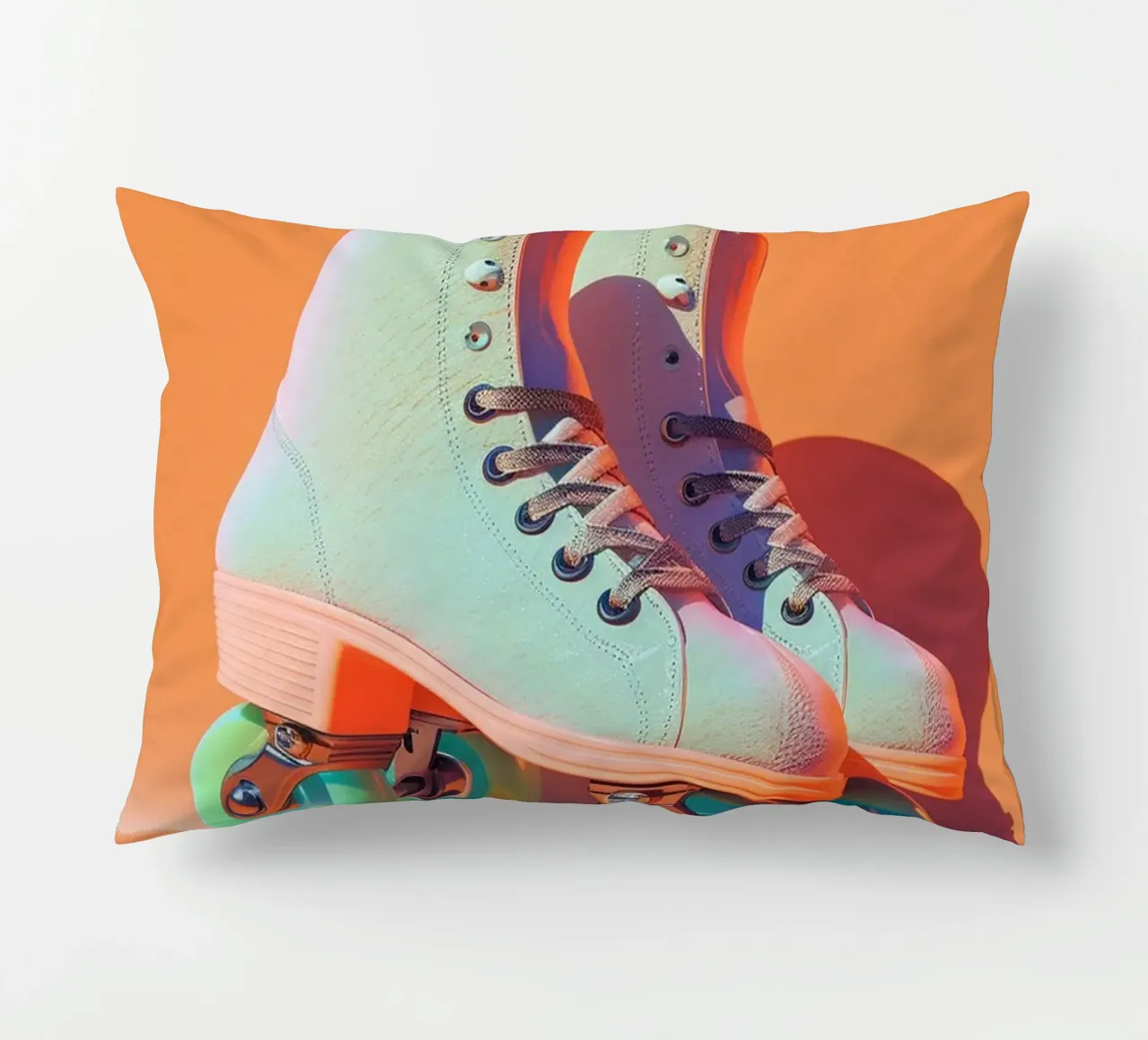 Retro Roller Skates on Vibrant Orange Background cuscino da Mosaic Dialogue