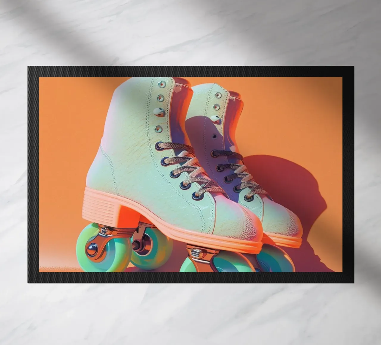 Retro Roller Skates on Vibrant Orange Background zerbino da Mosaic Dialogue