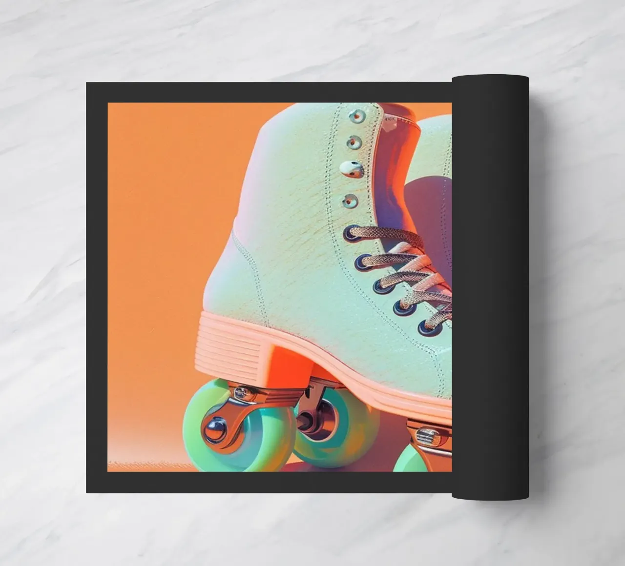 Retro Roller Skates on Vibrant Orange Background zerbino da Mosaic Dialogue