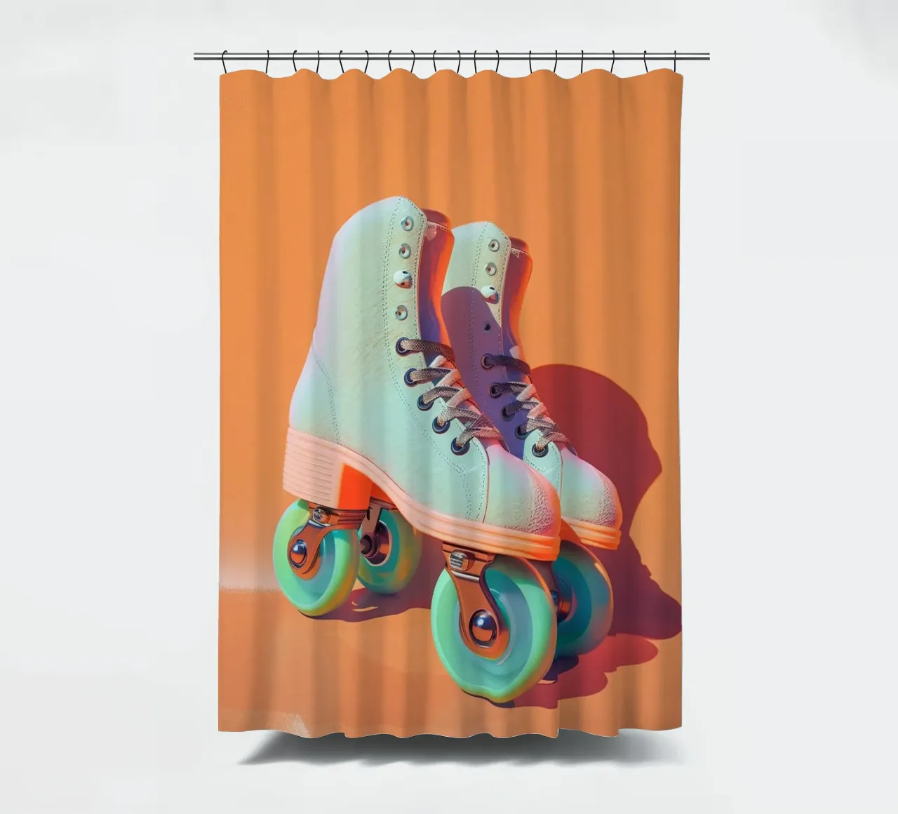 Retro Roller Skates on Vibrant Orange Background tenda da doccia da Mosaic Dialogue