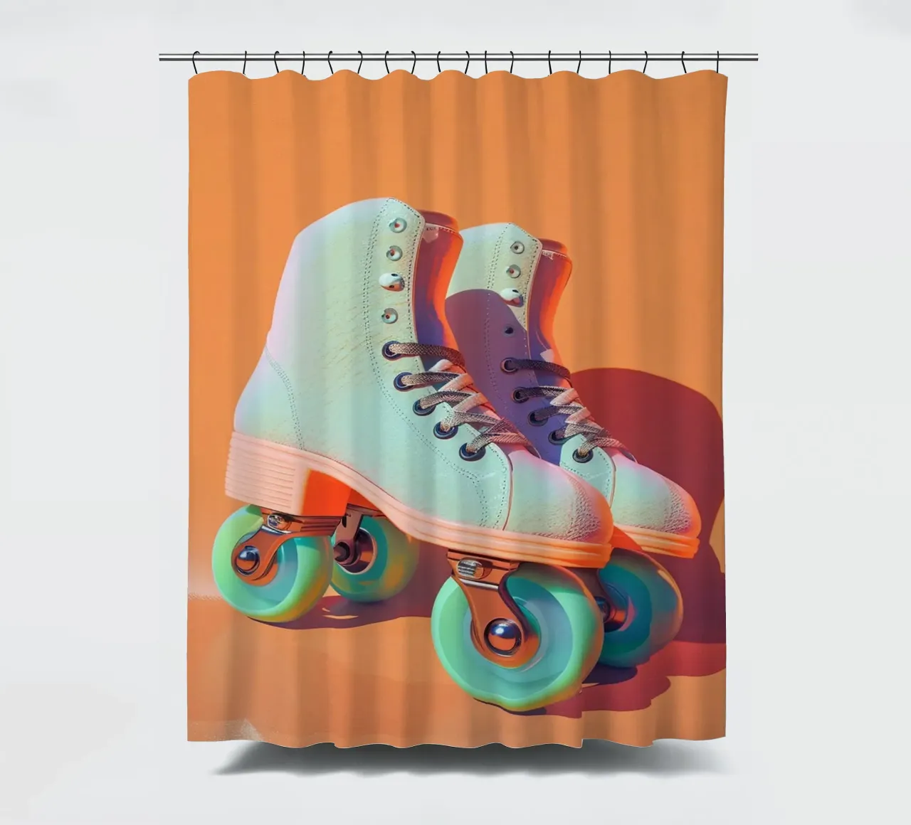 Retro Roller Skates on Vibrant Orange Background tenda da doccia da Mosaic Dialogue