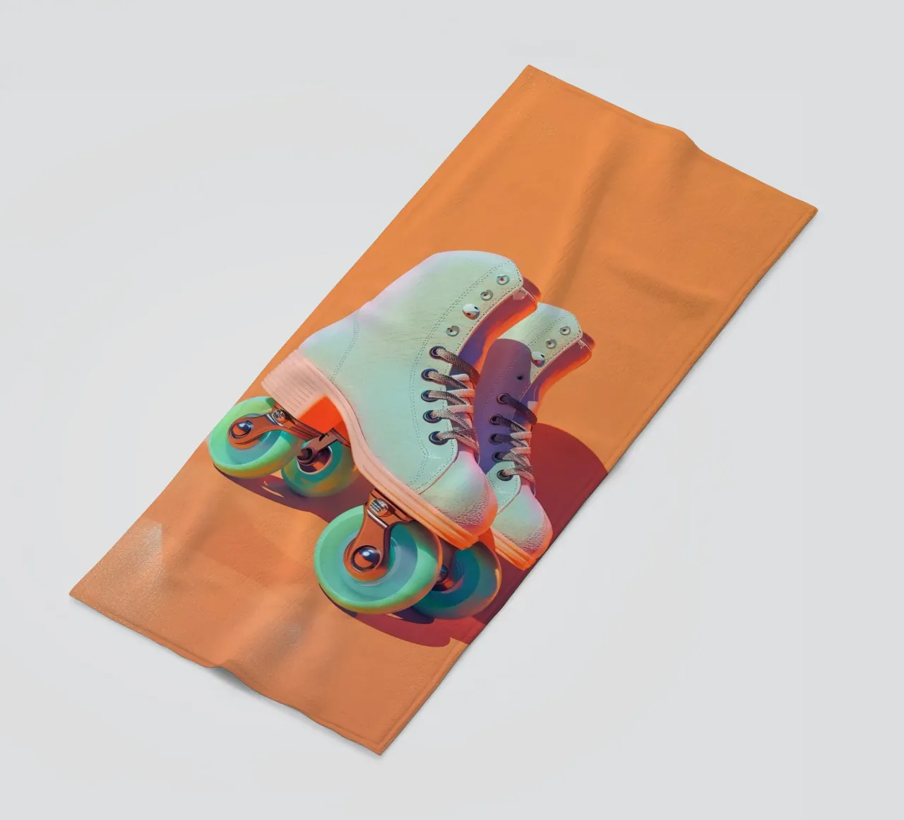 Retro Roller Skates on Vibrant Orange Background telo mare da Mosaic Dialogue