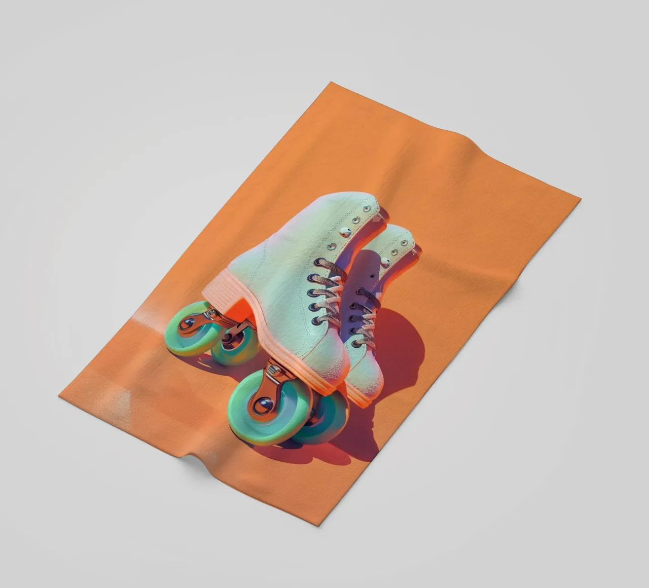 Retro Roller Skates on Vibrant Orange Background telo mare da Mosaic Dialogue