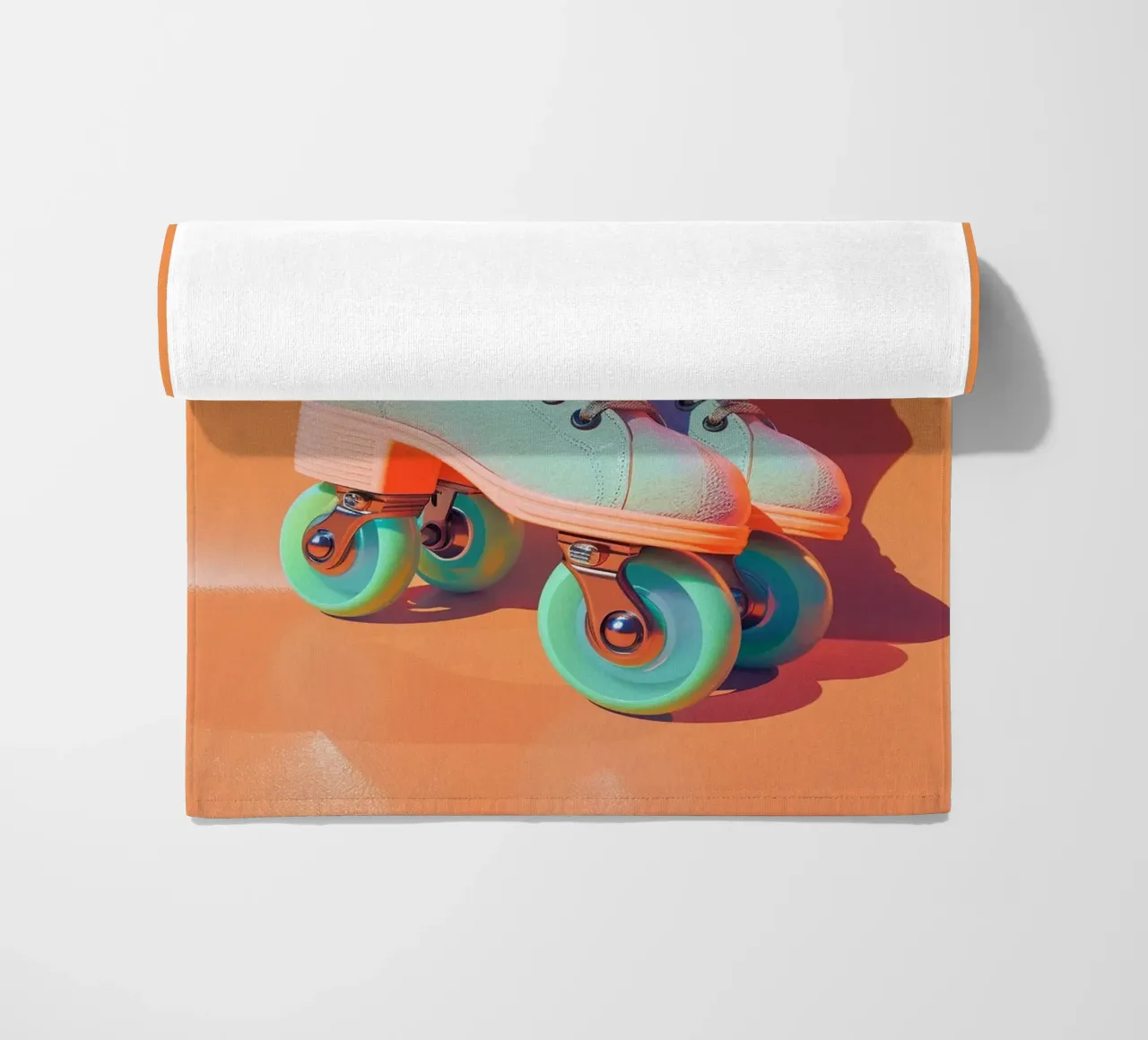 Retro Roller Skates on Vibrant Orange Background telo mare da Mosaic Dialogue